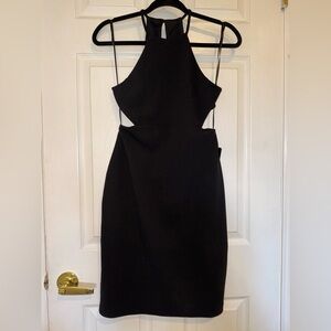 EXPRESS Black Knee Length Sheath Dress Size xs petite High Neck Side Cutouts